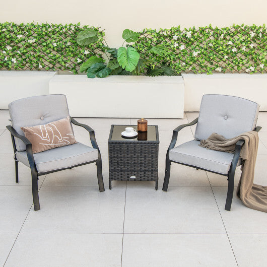 2 Pieces Patio Metal Chairs with Seat and Back Cushions for Yard-Navy