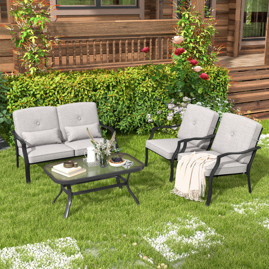 2 Pieces Patio Metal Chairs with Seat and Back Cushions for Yard-Navy