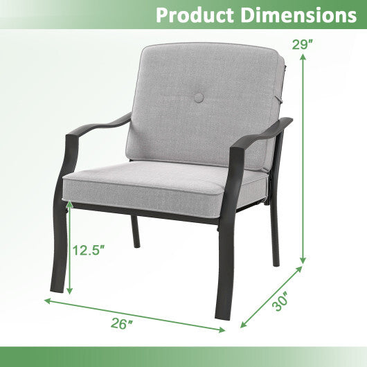 2 Pieces Patio Metal Chairs with Seat and Back Cushions for Yard-Navy