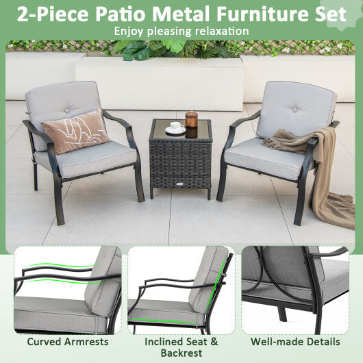 2 Pieces Patio Metal Chairs with Seat and Back Cushions for Yard-Navy