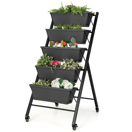 5-Tier Vertical Raised Garden Bed with Wheels and Container Boxes