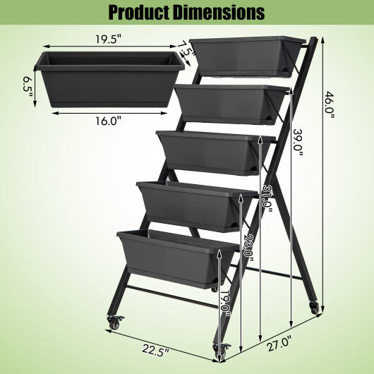 5-Tier Vertical Raised Garden Bed with Wheels and Container Boxes