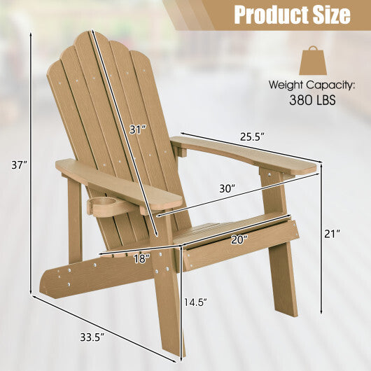 Weather Resistant HIPS Outdoor Adirondack Chair with Cup Holder-Black