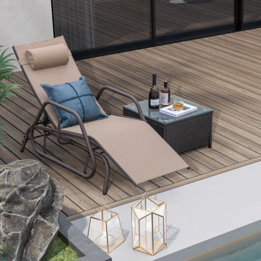 Outdoor Chaise Lounge Glider Chair with Armrests and Pillow-Gray