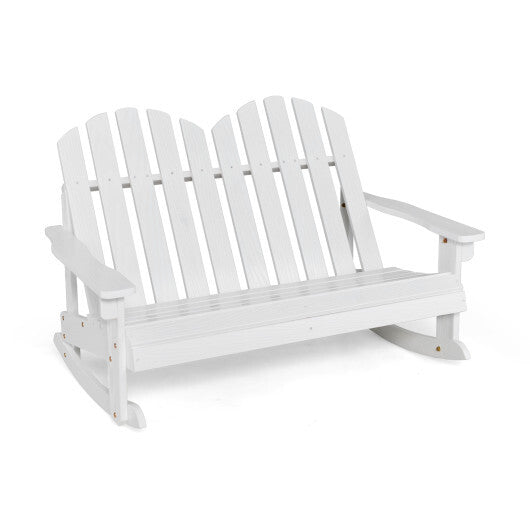 2 Person Adirondack Rocking Chair with Slatted seat-Brown