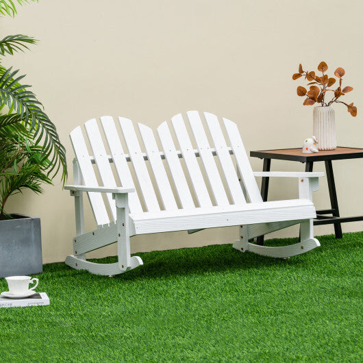 2 Person Adirondack Rocking Chair with Slatted seat-Brown