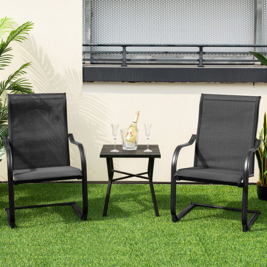 2 Pieces C-Spring Motion Patio Dining Chairs with Breathable Fabric-Brown