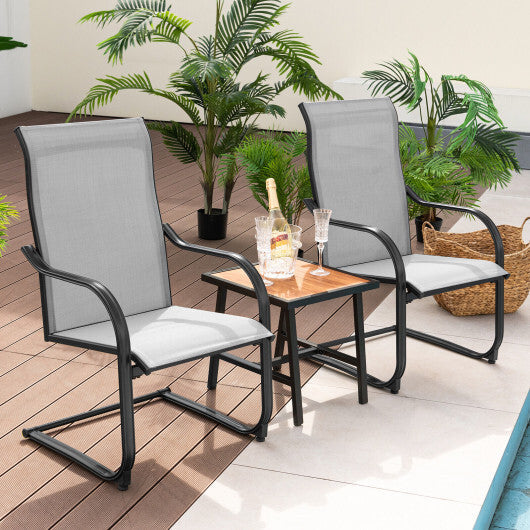 2 Pieces C-Spring Motion Patio Dining Chairs with Breathable Fabric-Brown