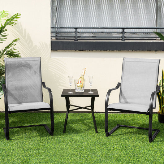 2 Pieces C-Spring Motion Patio Dining Chairs with Breathable Fabric-Brown