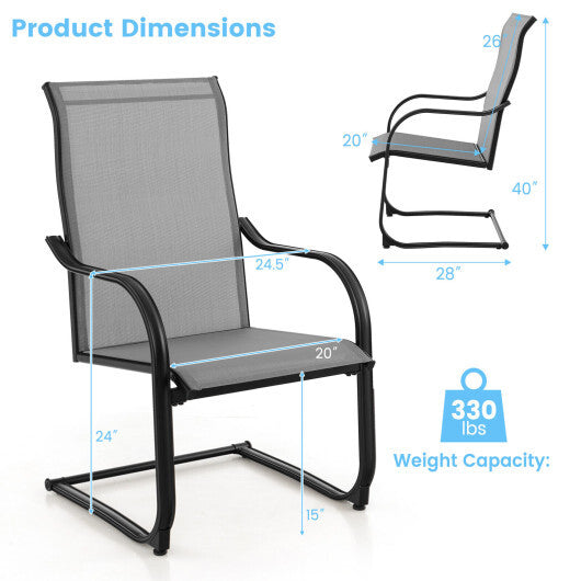 2 Pieces C-Spring Motion Patio Dining Chairs with Breathable Fabric-Brown