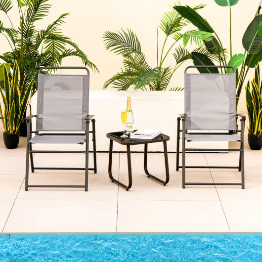 Outdoor Folding Sling Chairs Set of 4 with Armrest and Backrest-Gray