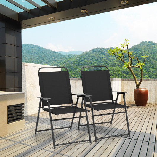 Outdoor Folding Sling Chairs Set of 4 with Armrest and Backrest-Gray