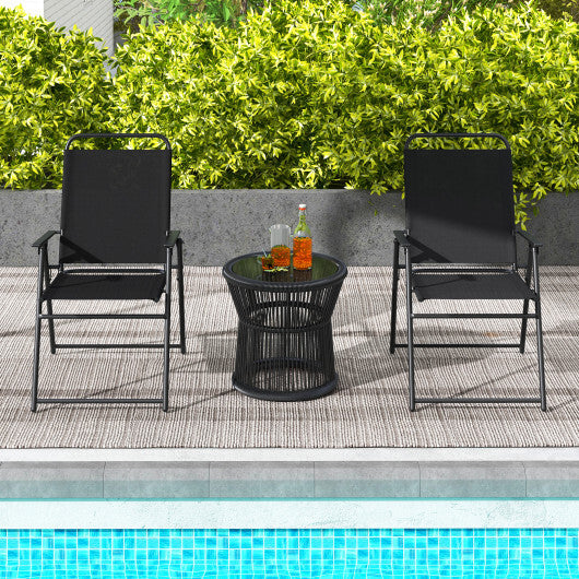 Outdoor Folding Sling Chairs Set of 4 with Armrest and Backrest-Gray