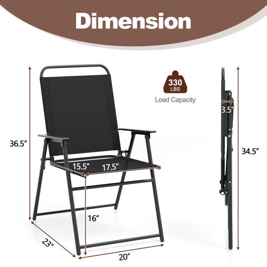 Outdoor Folding Sling Chairs Set of 4 with Armrest and Backrest-Gray