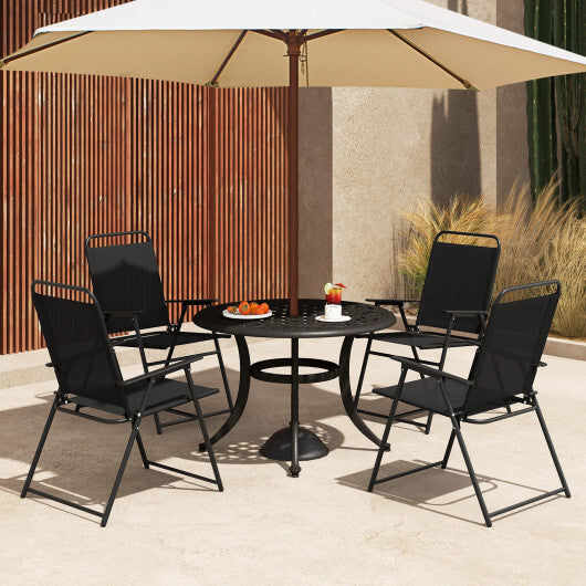 Outdoor Folding Sling Chairs Set of 4 with Armrest and Backrest-Gray