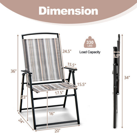 Set of 2 Patio Folding Sling Chairs Space-saving Dining Chair-Gray
