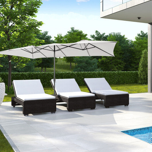 15 Feet Double-Sized Patio Umbrella with Crank Handle and Vented Tops-Beige