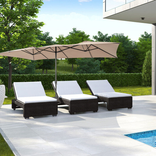 15 Feet Double-Sized Patio Umbrella with Crank Handle and Vented Tops-Beige