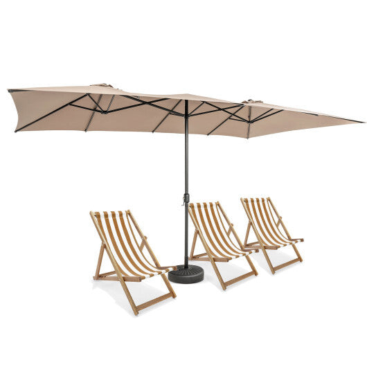 15 Feet Double-Sized Patio Umbrella with Crank Handle and Vented Tops-Beige