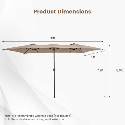 15 Feet Double-Sized Patio Umbrella with Crank Handle and Vented Tops-Beige