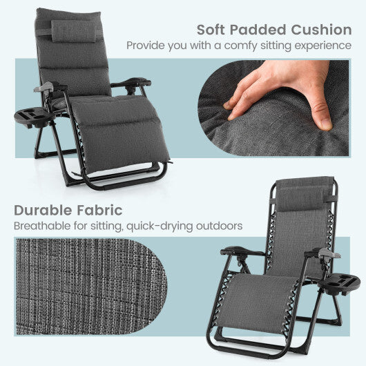 Adjustable Metal Zero Gravity Lounge Chair with Removable Cushion and Cup Holder Tray-Black