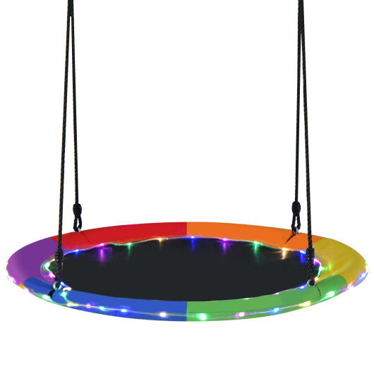 40 Inches Saucer Tree Swing Round with Lights for Kids and Adults-Multicolor