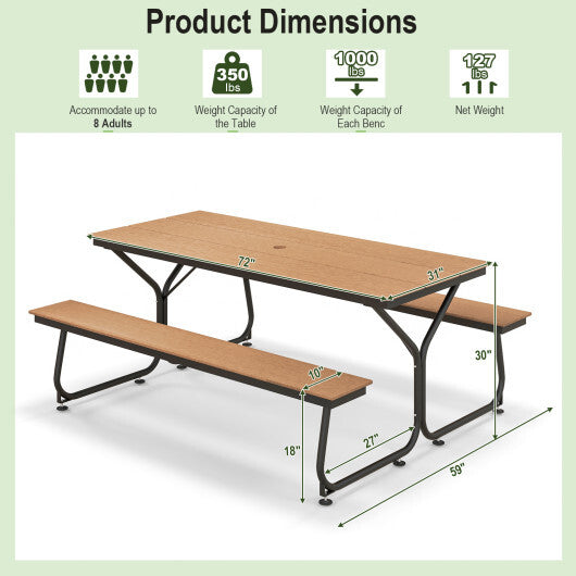 6 Feet Outdoor Picnic Table Bench Set for 6-8 People-Brown