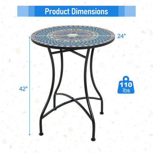 24 Inch Patio Bistro Table with Ceramic Tile Tabletop-Black