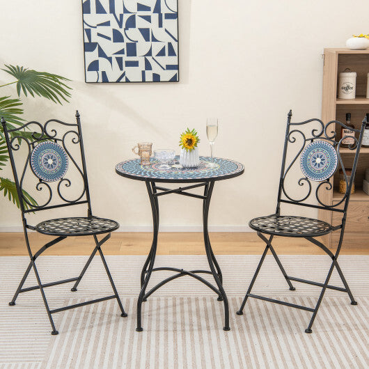 24 Inch Patio Bistro Table with Ceramic Tile Tabletop-Black