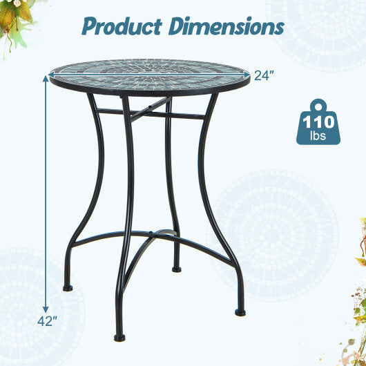 24 Inch Patio Bistro Table with Ceramic Tile Tabletop-Black