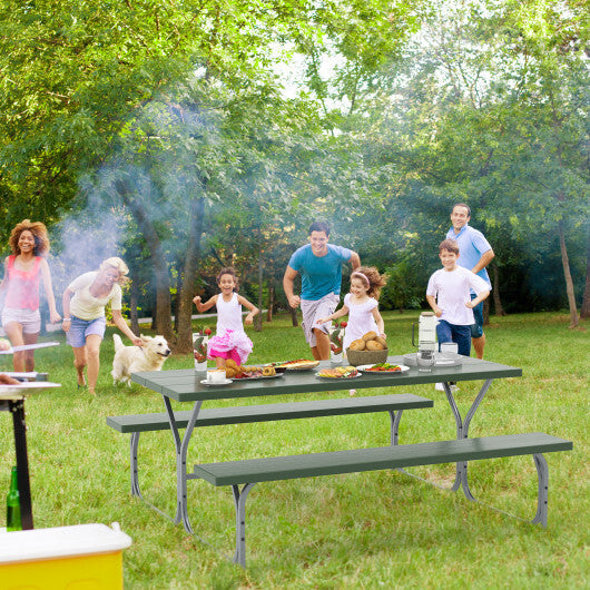 6 FT Picnic Table Bench Set Dining Table and 2 Benches with Metal Frame and HDPE Tabletop-White
