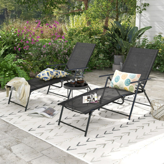 2 Piece Patio Folding Chaise Lounge Chairs Recliner with 6-Level Backrest-Coffee