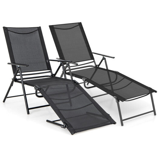 2 Piece Patio Folding Chaise Lounge Chairs Recliner with 6-Level Backrest-Coffee