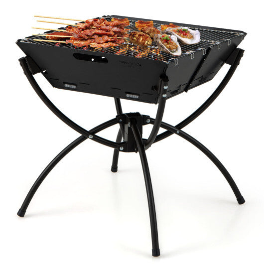 3-in-1 Camping Campfire Grill with Stainless Steel Grills Carrying Bag & Gloves-Silver