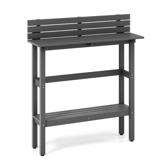 48 Inch Patio Pub Height Table with Storage Shelf and Adjustable Foot Pads-Brown