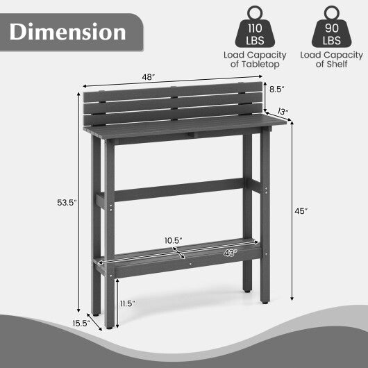 48 Inch Patio Pub Height Table with Storage Shelf and Adjustable Foot Pads-Brown
