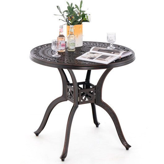 31.5" Cast Aluminum Table Patio Round Dining Table with Umbrella Hole-Copper