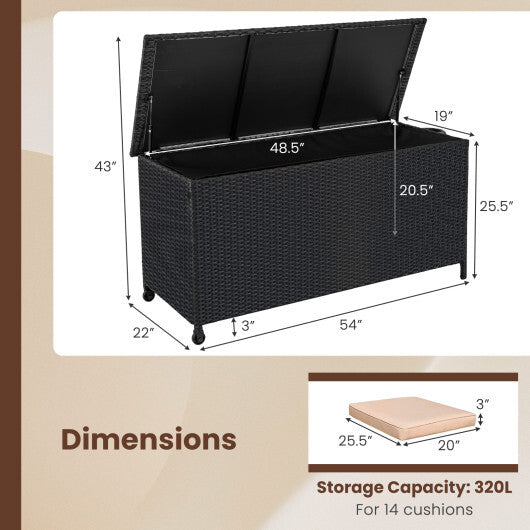 Indoor Outdoor 85 Gallon Storage Container with Waterproof Liner and Universal Wheels-Brown