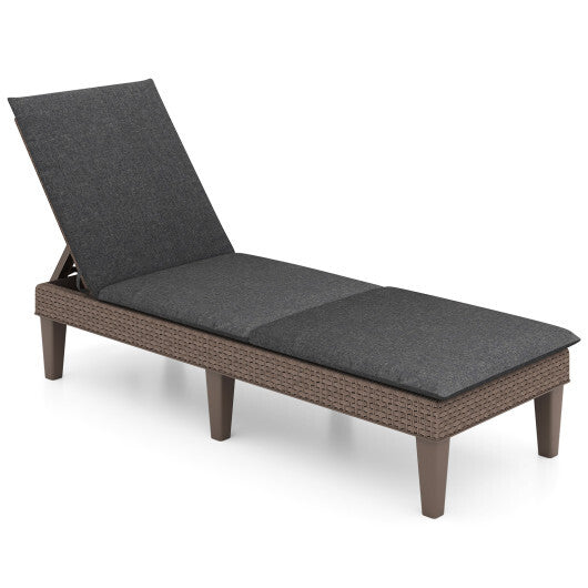Patio Lounge Outdoor Recliner Chair with Cushion 3-Position Adjustable Backrest-Gray