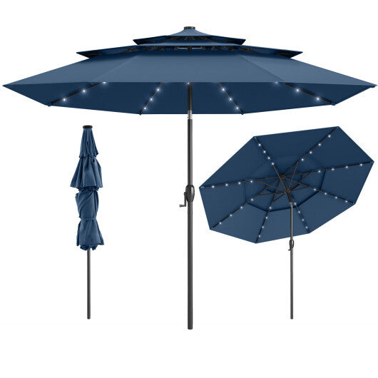 10 Feet Solar Patio Umbrella with 32 LED Lights 3-Tier Vented Top-Wine