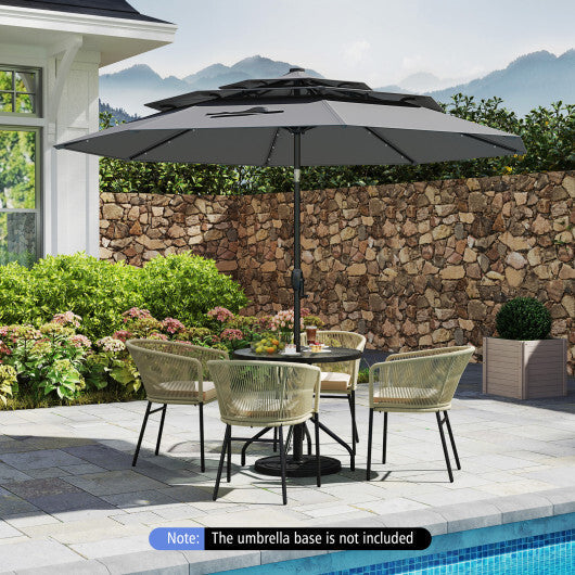 10 Feet Solar Patio Umbrella with 32 LED Lights 3-Tier Vented Top-Wine