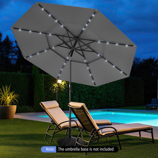10 Feet Solar Patio Umbrella with 32 LED Lights 3-Tier Vented Top-Wine
