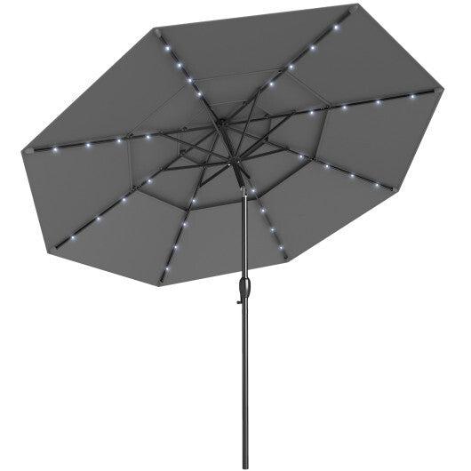 10 Feet Solar Patio Umbrella with 32 LED Lights 3-Tier Vented Top-Wine