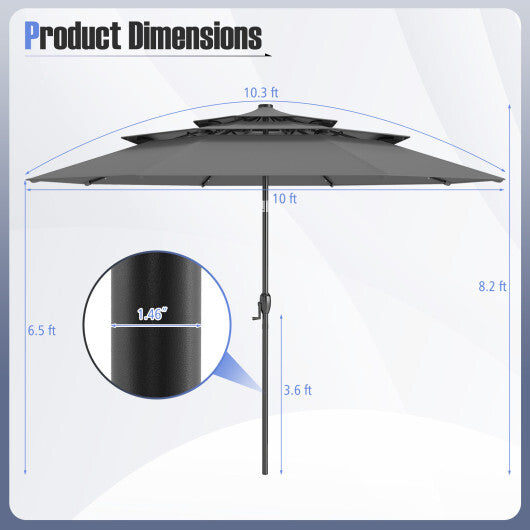 10 Feet Solar Patio Umbrella with 32 LED Lights 3-Tier Vented Top-Wine