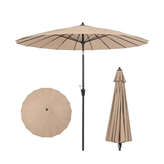 9 Feet Round Patio Umbrella with 18 Fiberglass Ribs-Tan - Color: Tan
