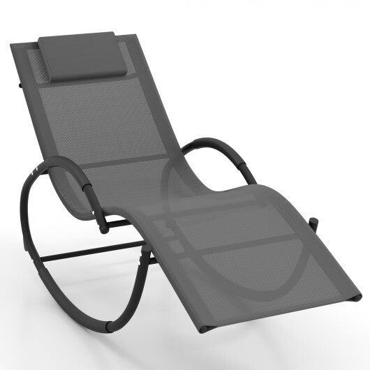 Outdoor Rocking Lounge Chair with Removable Headrest-Beige