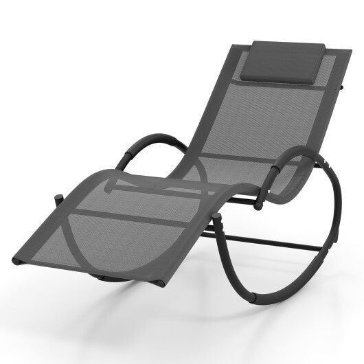 Outdoor Rocking Lounge Chair with Removable Headrest-Beige