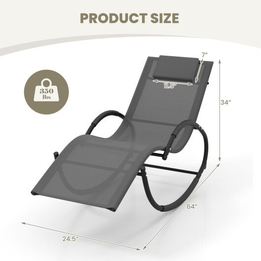 Outdoor Rocking Lounge Chair with Removable Headrest-Beige
