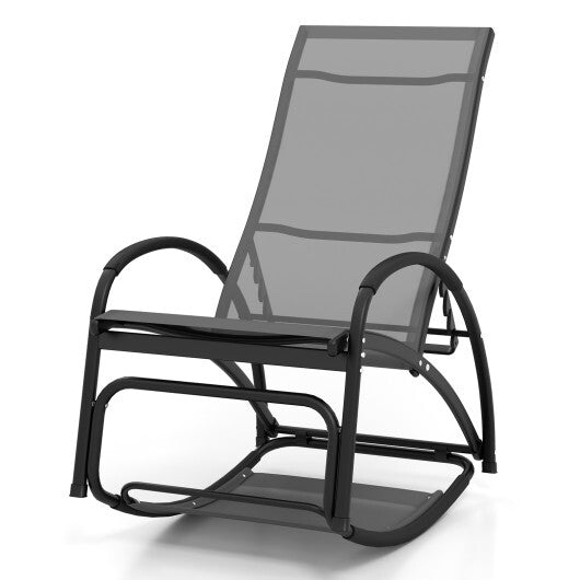 2-in-1 Outdoor Rocking Chair with 4-Position Adjustable Backrest for Patio Porch Poolside-Beige