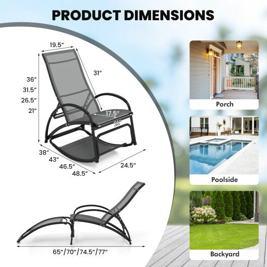 2-in-1 Outdoor Rocking Chair with 4-Position Adjustable Backrest for Patio Porch Poolside-Beige